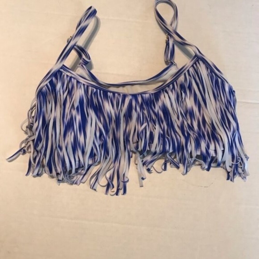XHILARATION X-Small Bikini Top Fringe Blue Swim Padded Adjustable Straps